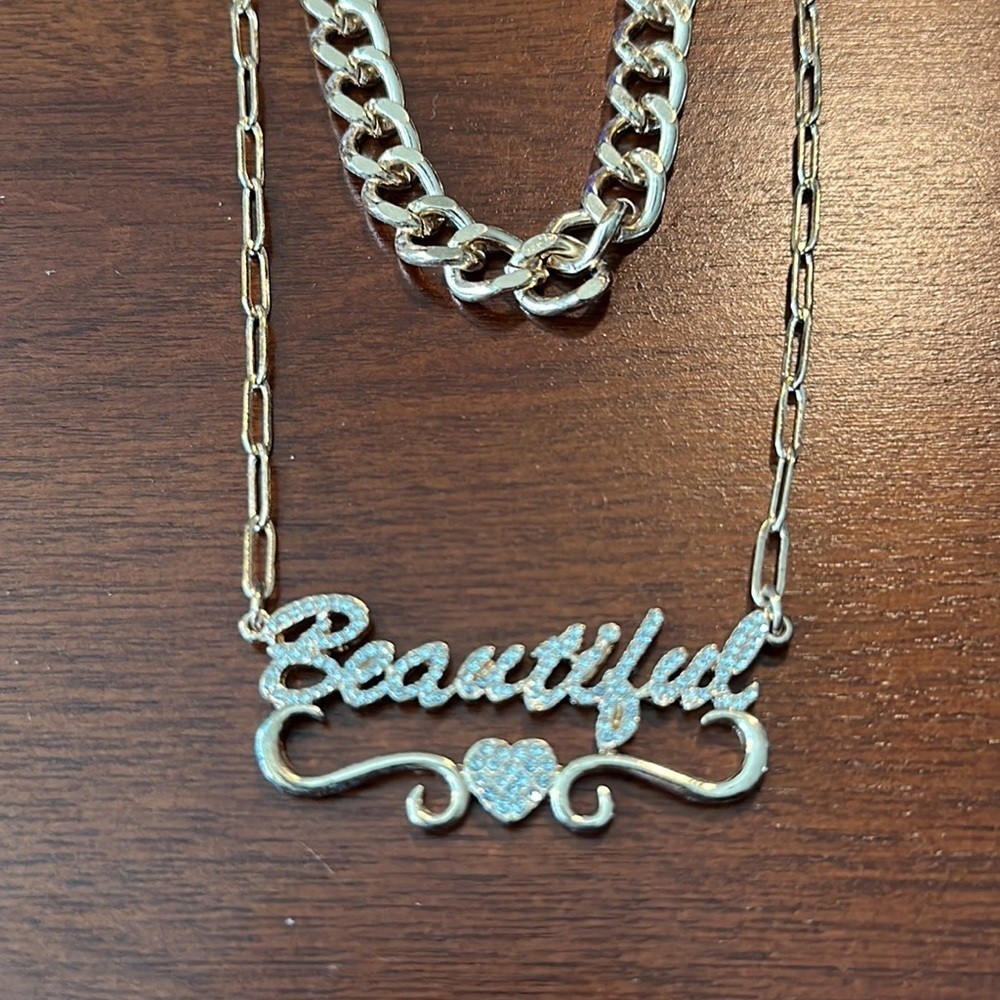Double strand “Beautiful” necklace with rhinestones