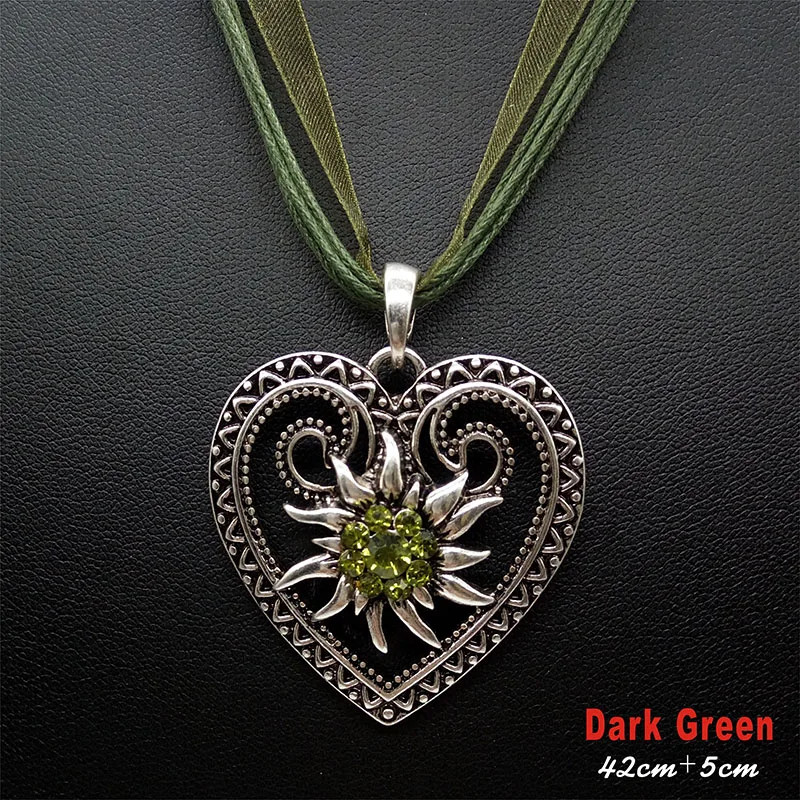 New Vintage Heart Edelweiss Flowers Necklace Organza Ribbon Pendant Women