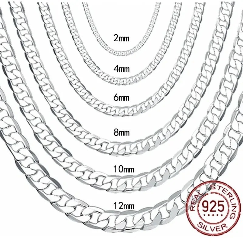 16-36″ Stainless Steel Silver Chain Cuban Curb Womens Mens Necklace 3/5/7/9/11mm