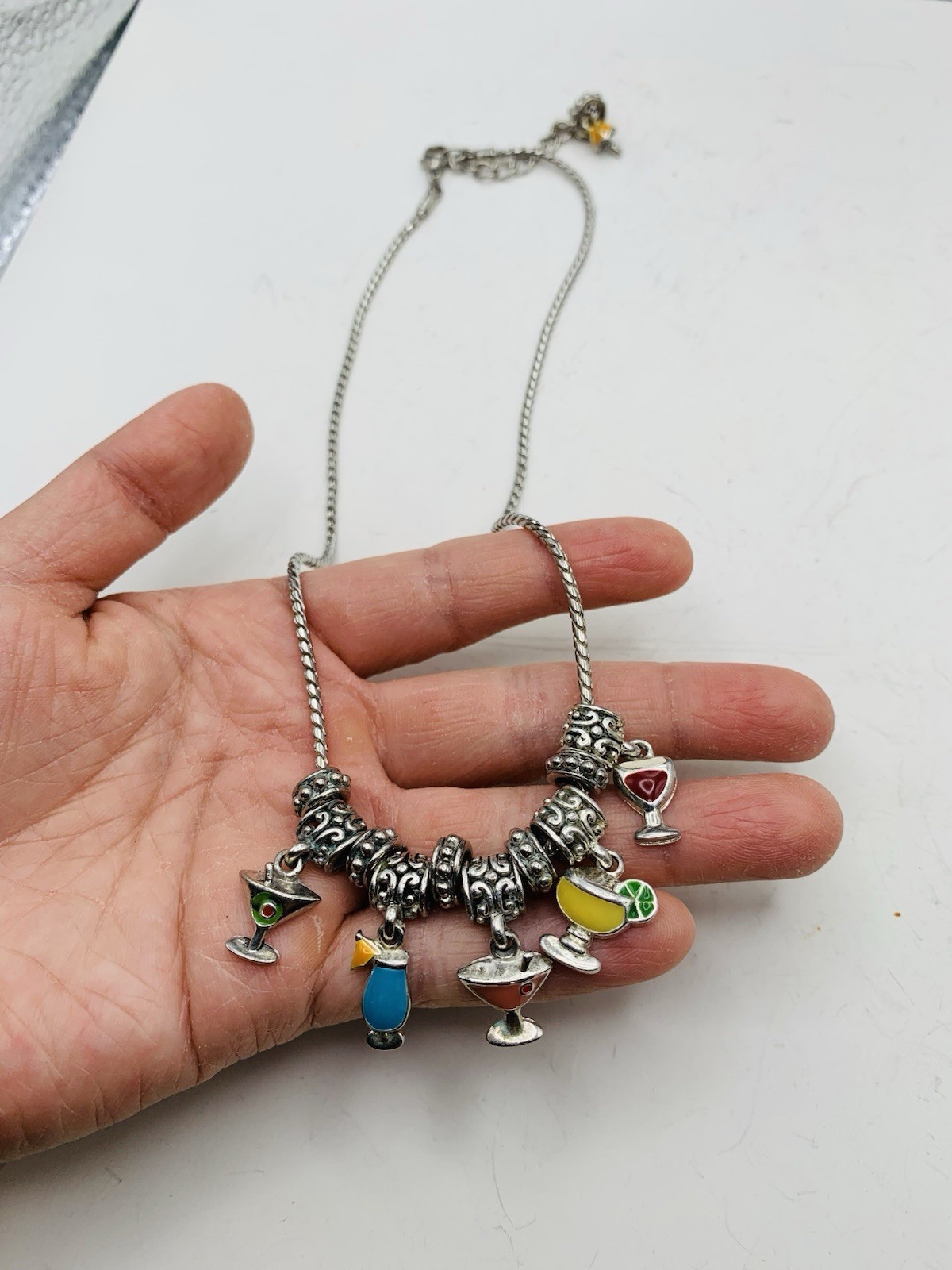Fun Flirty Colorful Enamel Cocktails Margaritas Summer Drinks Charm 18” Necklace