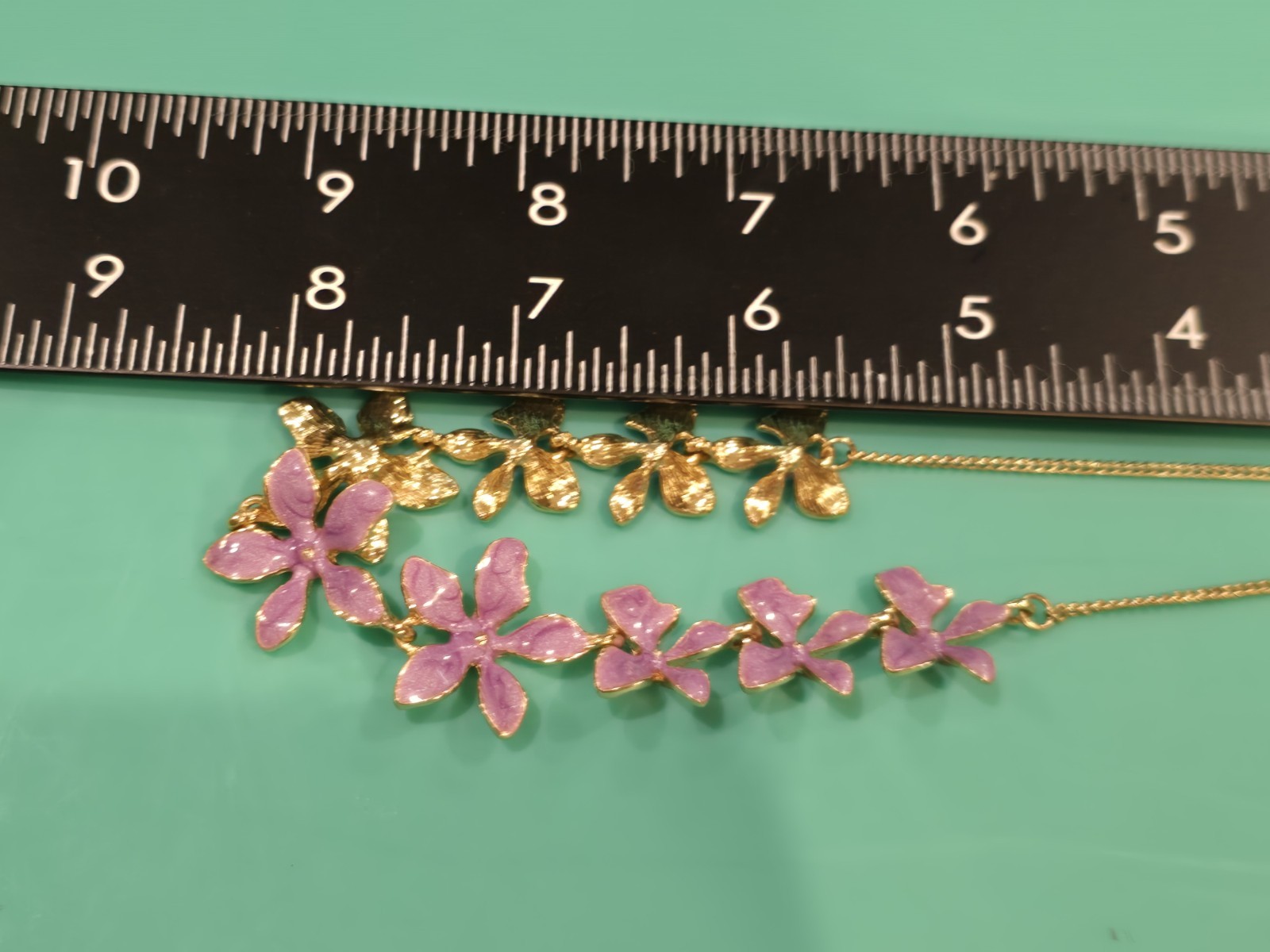 Lavender Enamel Flower Necklace Gold Tone Floral Statement Adjustable Purple