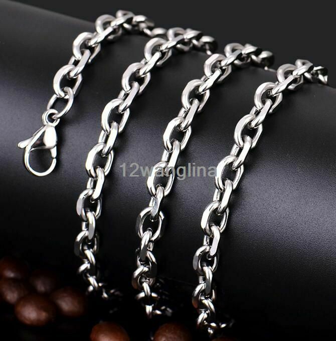 6/10mm Men’s Chain Silver Tone Stainless Steel Rolo Link Necklace 18-36”