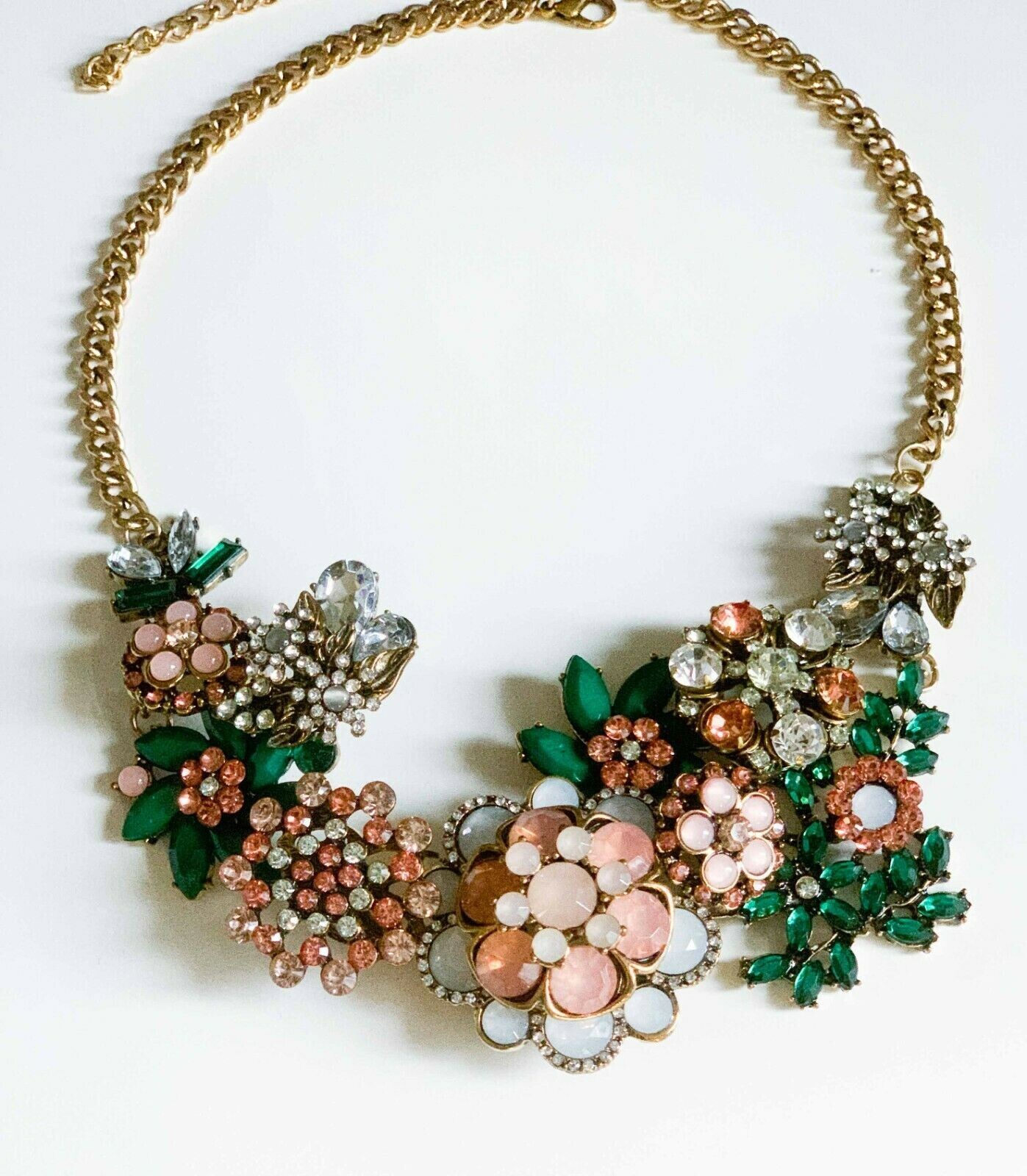 Green and Pink Exquisite Rhinestone Statement Necklace