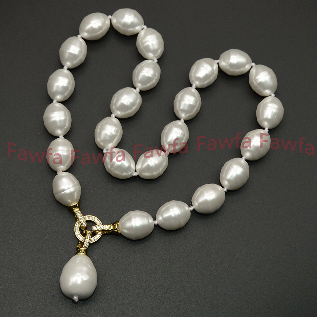 Fine 13x16mm South Sea White Baroque Shell Pearl Beaded Pendant Necklaces 18-28″
