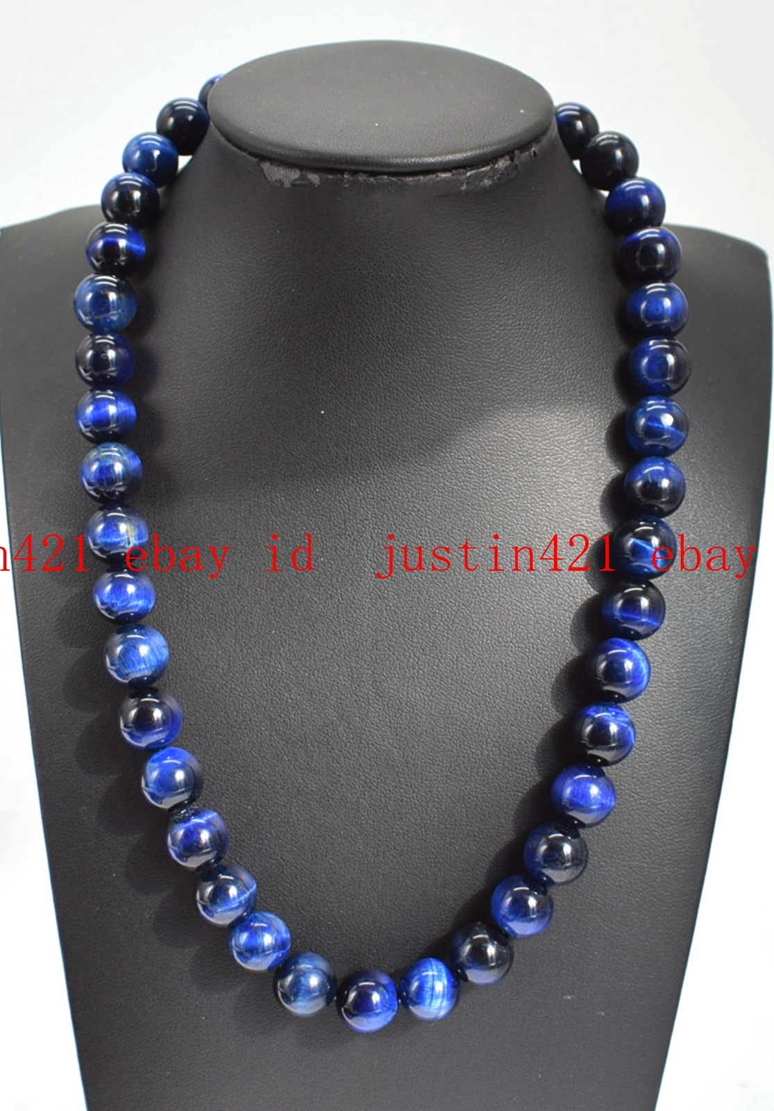 6-14mm Blue Tiger’s Eye Round Gemstone Beads Necklace Bracelet Earrings Set 18”