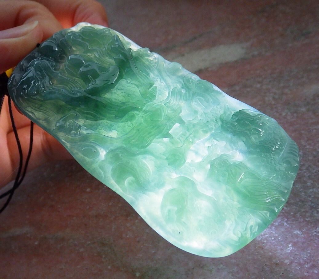 Certified Icy Green Burma 100% Natural A Jade jadeite Pendant 9 Dragon 九龙 676682