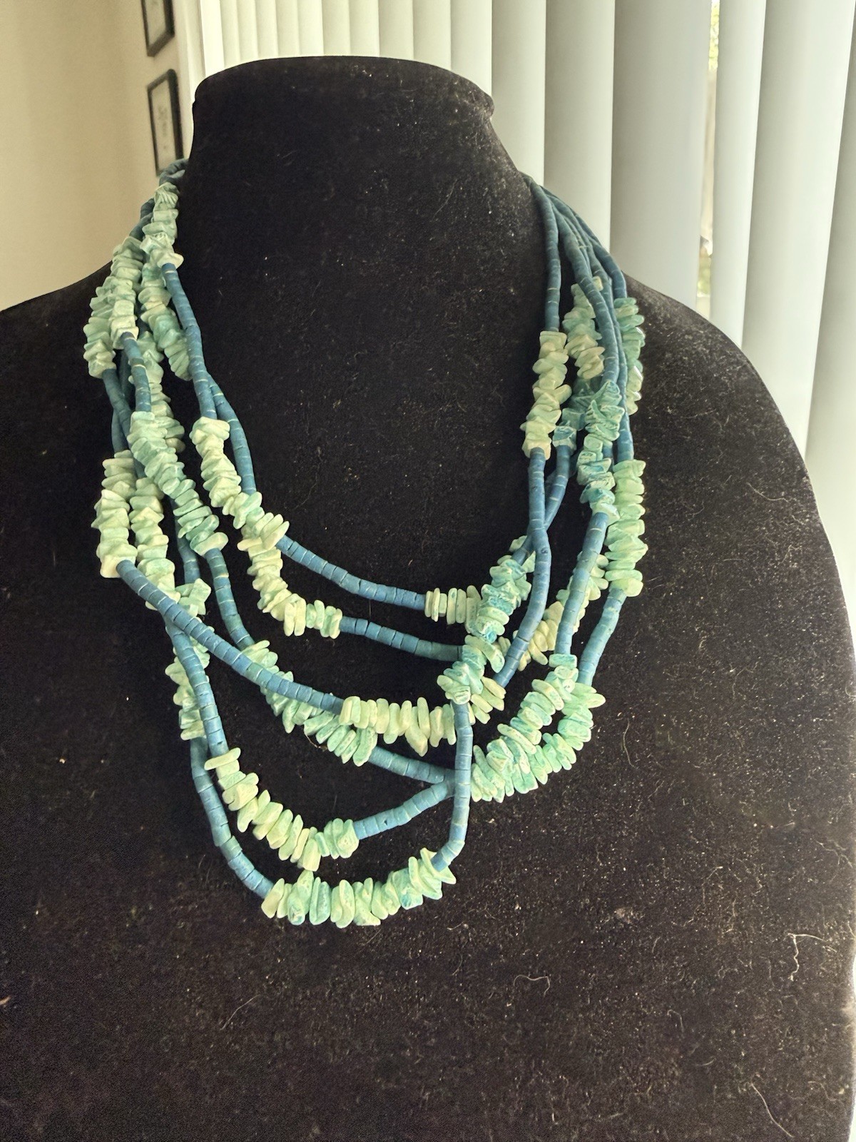 Beach Boho Multistrand Cord Necklace Shell Beaded Teardrop Charm Pendant