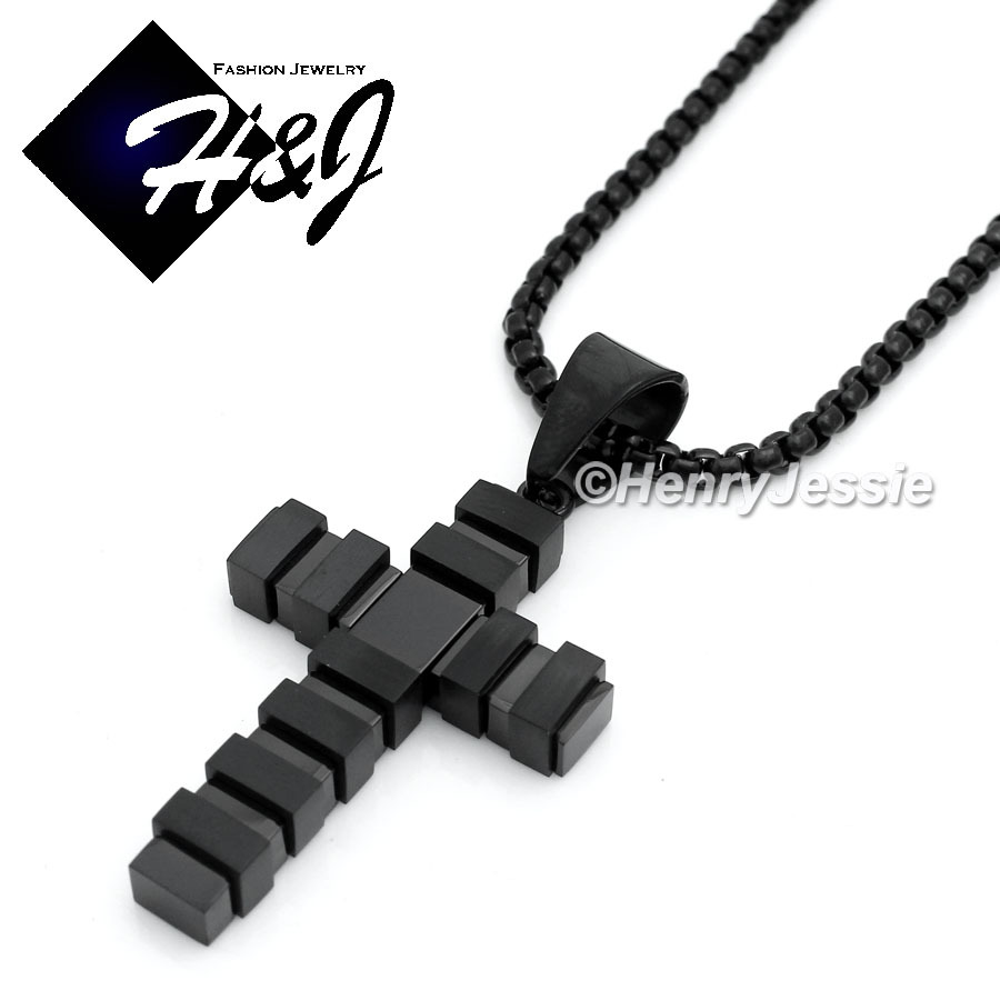 20″MEN Stainless Steel 2.5mm Black Plated Box Chain Necklace Cross Pendant*P73