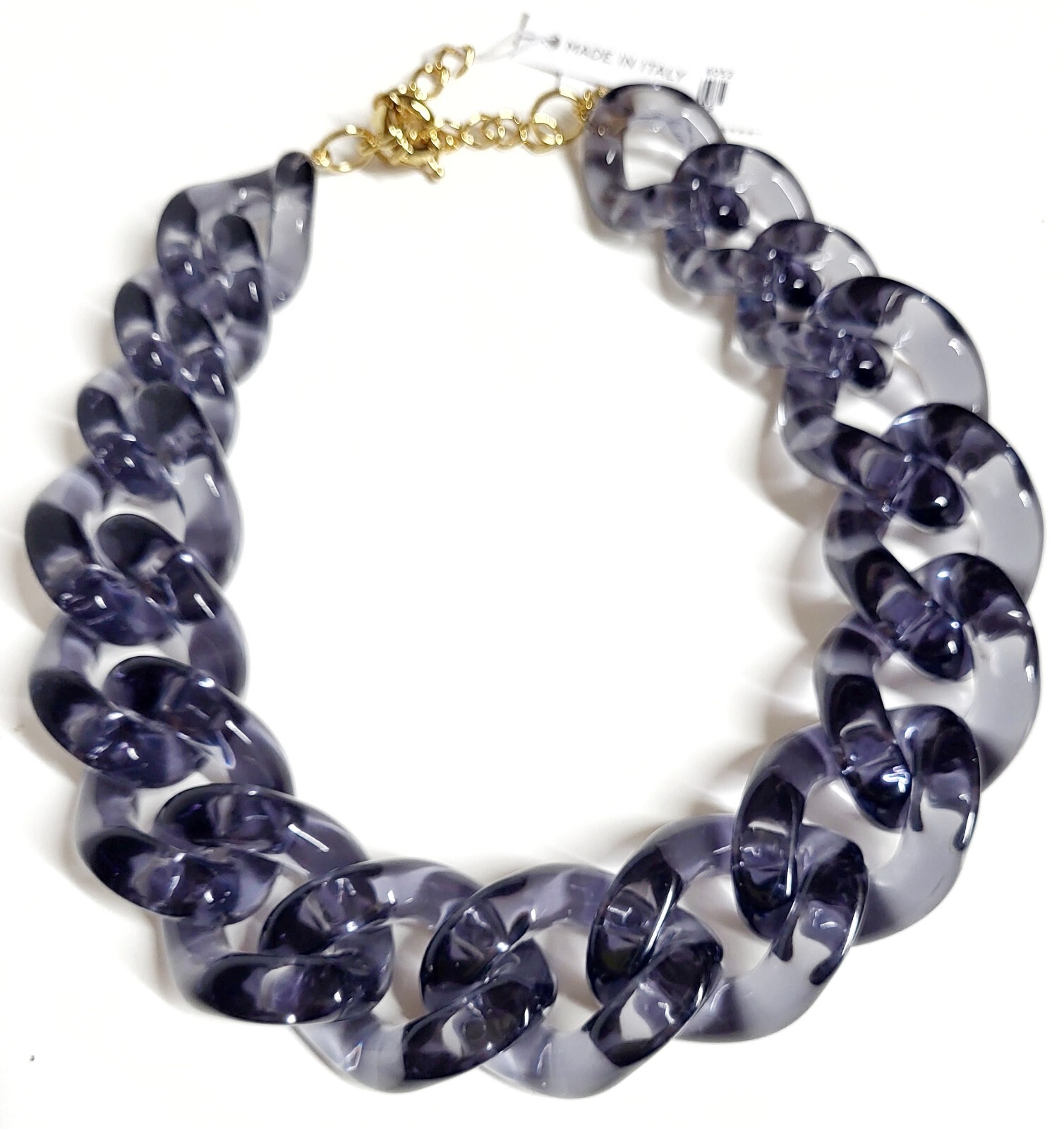 J.Crew Chunky Acetate Link Necklace Pale Graphite Plated Brass BK900 NWT