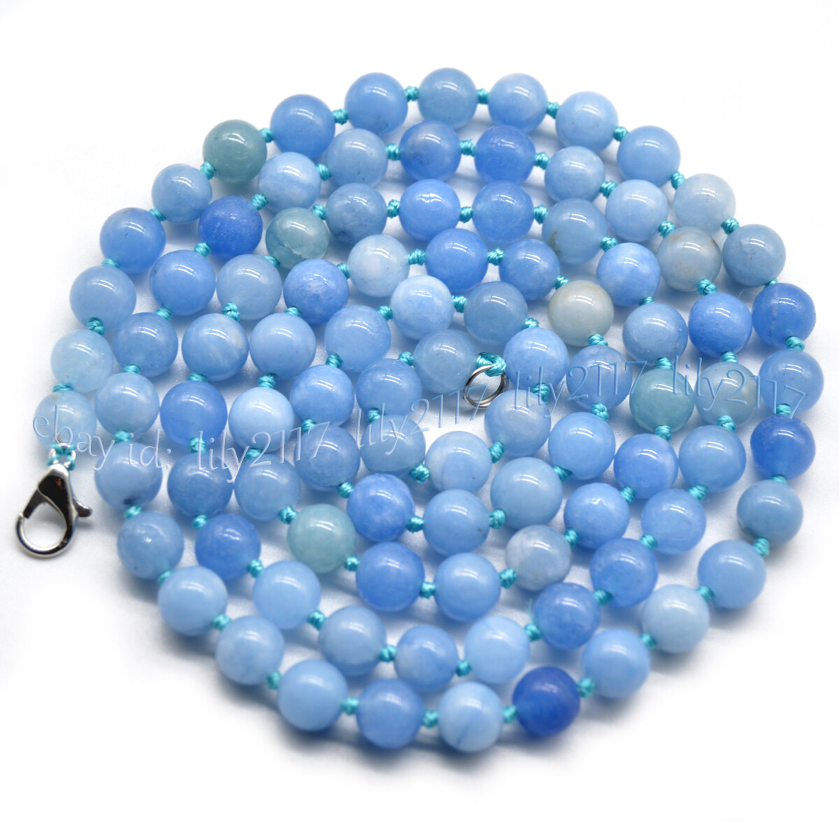 8mm Natural Blue Aquamarine Gemstone Smooth Round Beads Necklace 16-56”