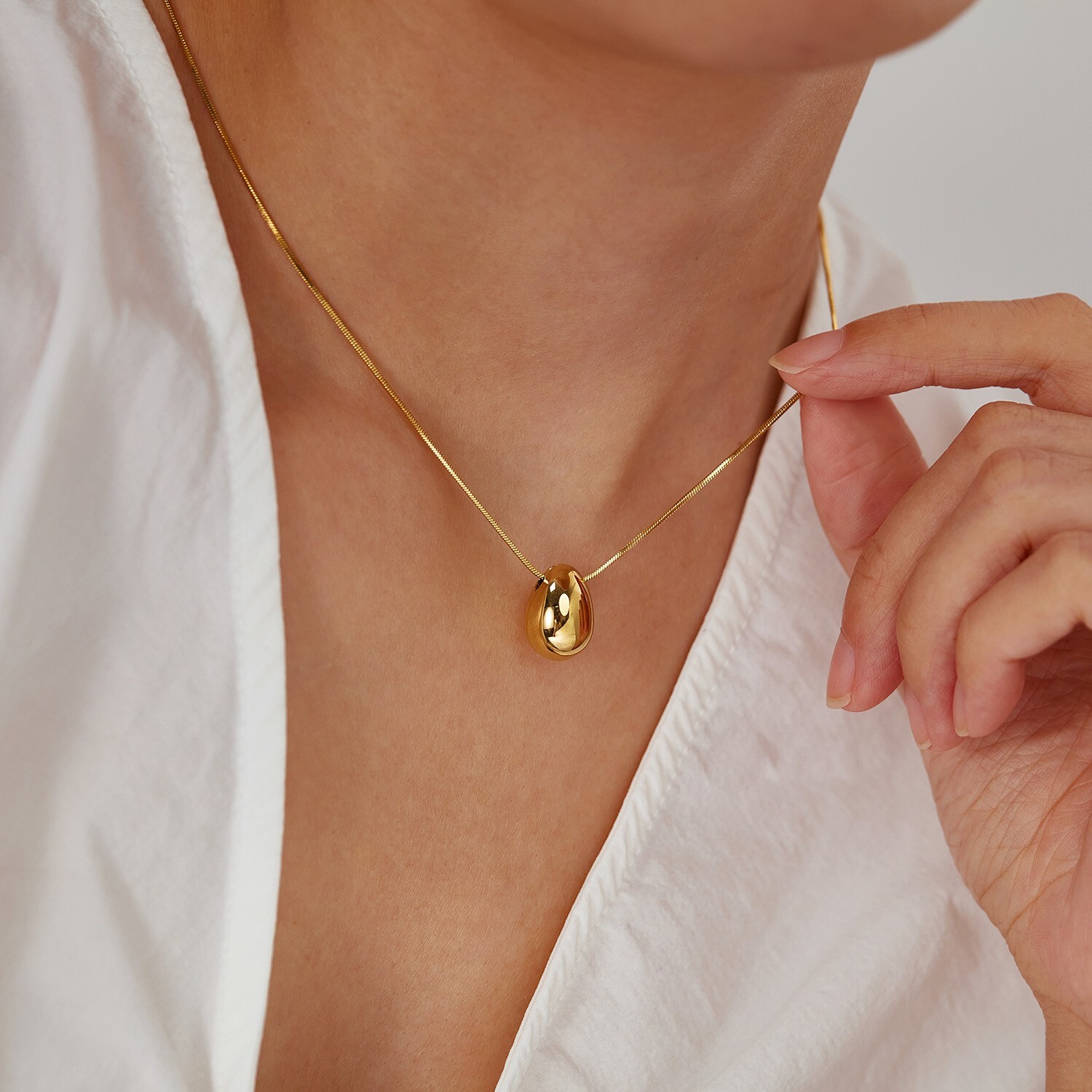 Women Stainless Steel Fashion Drop Pendant Necklace Snake Chain Bling 19”+5cm
