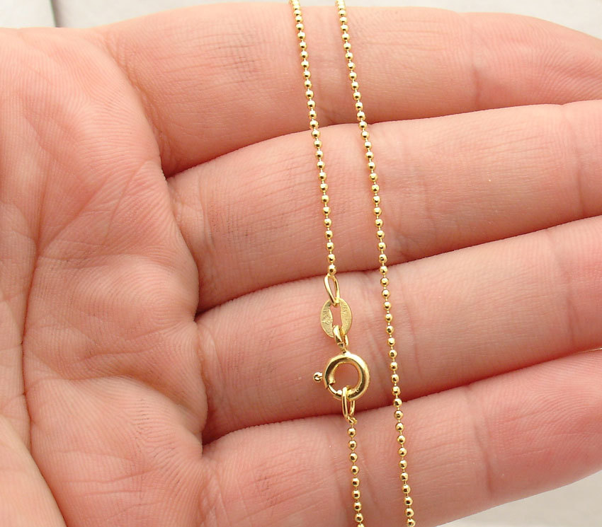 1mm Technibond Solid Bead Ball Chain Necklace 14K Yellow Gold Plated Silver 925