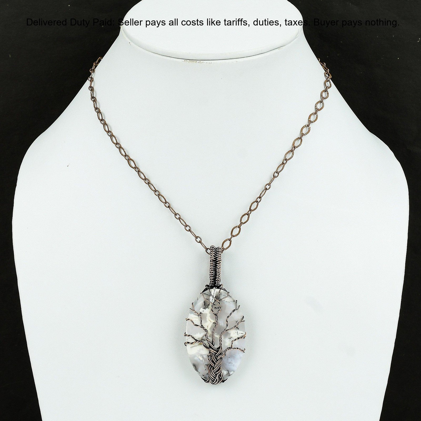 Dendrite Opal Stone Copper Tree Of Life And Wire Wrapped Wife Pendant Jewelry
