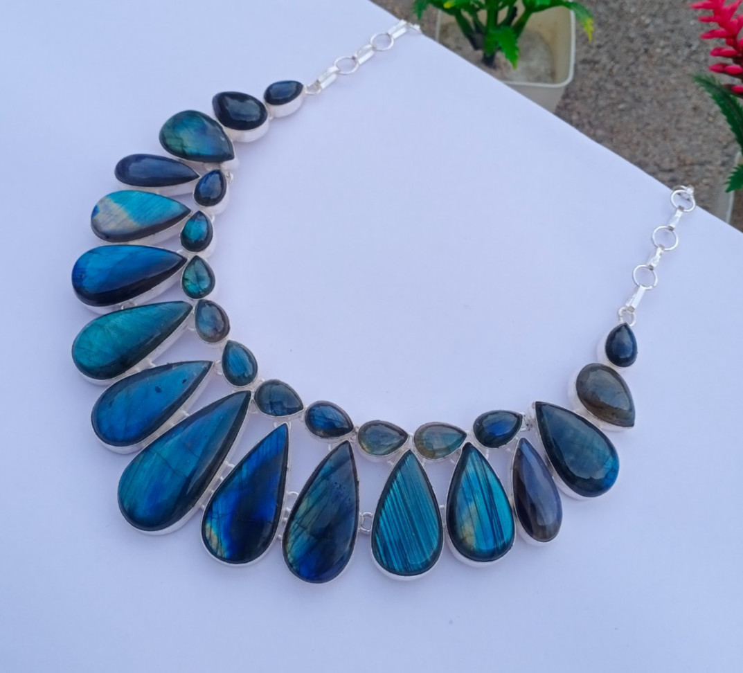 Natural Labradorite Gemstone 925 Sterling silver Handmade Necklace Jewelry