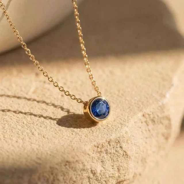 1.10Ct Round Cut Simulated Blue Sapphire Pendant Necklace 14K Yellow Gold Plated