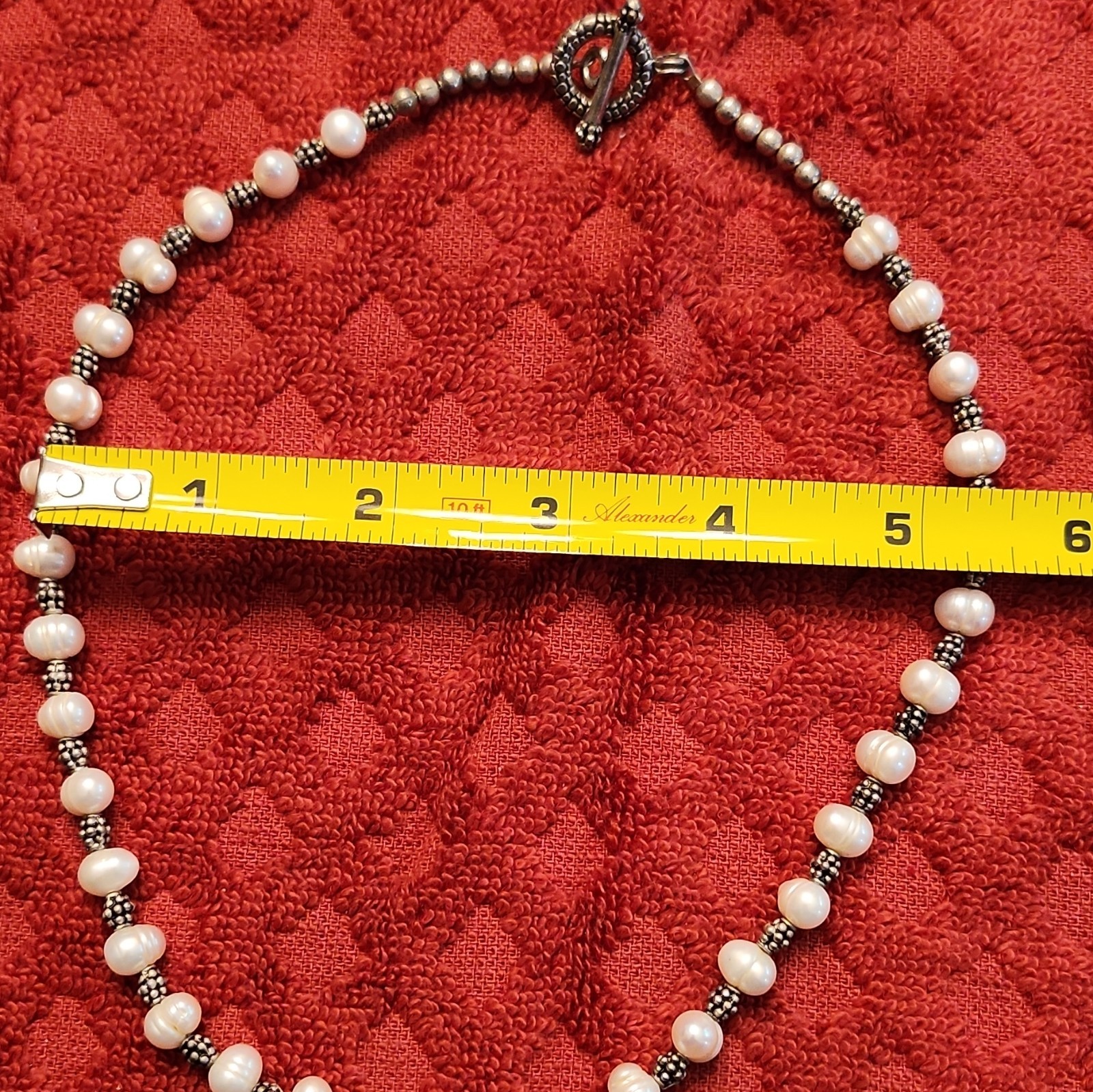 White Round Faux Pearl Beaded Necklace Silver Tone Closure Adjustable 16in