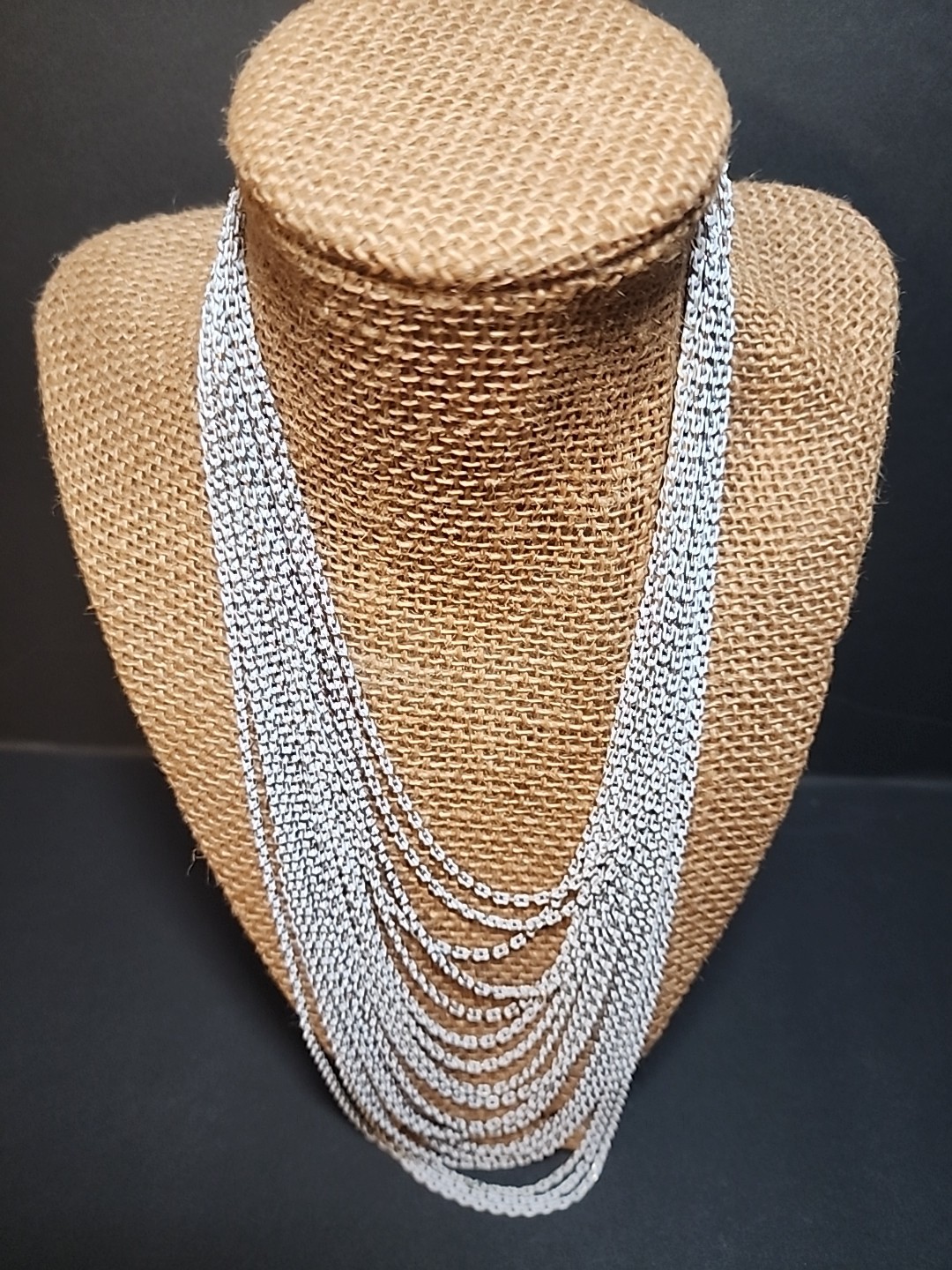 White And Gold Tone Multi Chain Fashion Necklace