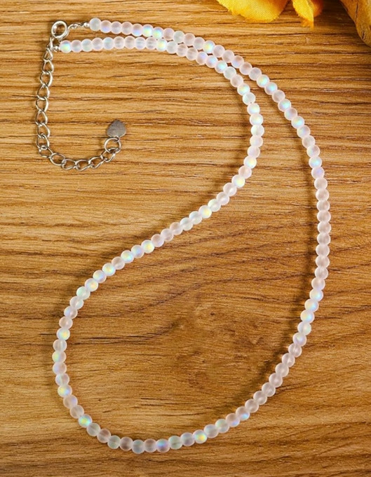 Angel Aura Quartz 4mm Round Beaded Gemstone Choker Healing Women Necklace Gifts