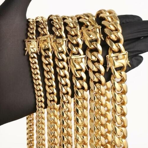 24inch Solid 14K Gold Plated Hip Hop Men’s Heavy Miami Cuban Link Chain Bracelet