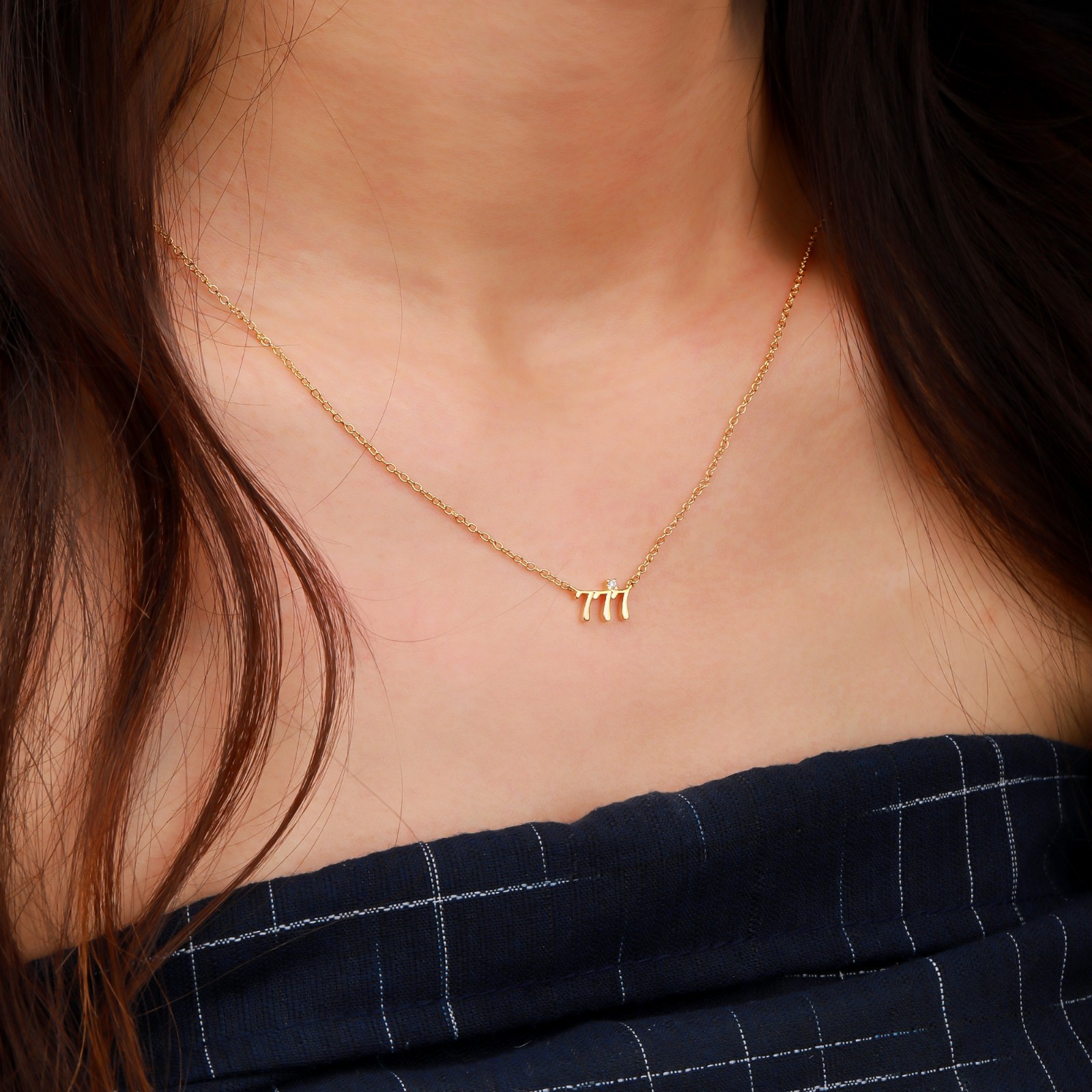 Gold Zircon Necklaces Number Design Collarbone Necklace Clavicle Chain