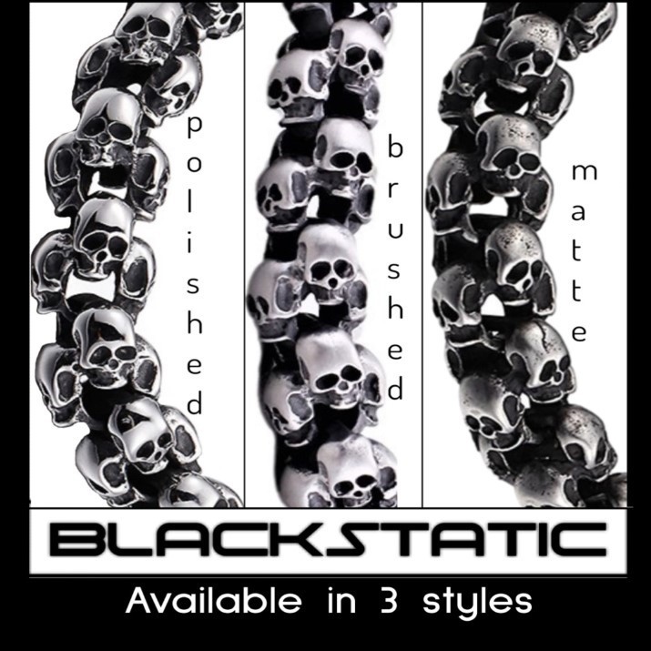 Skull Biker Necklace – Polished Silver Stainless Steel, 26″ Chain – BLACKSTATIC