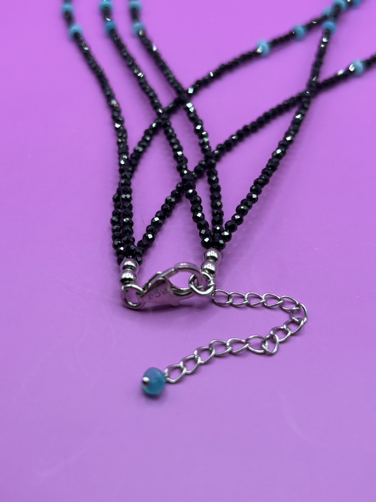 4-7MM Round Paraiba Blue Color Opal w/ 2-2.5MM Black Spinel Necklace