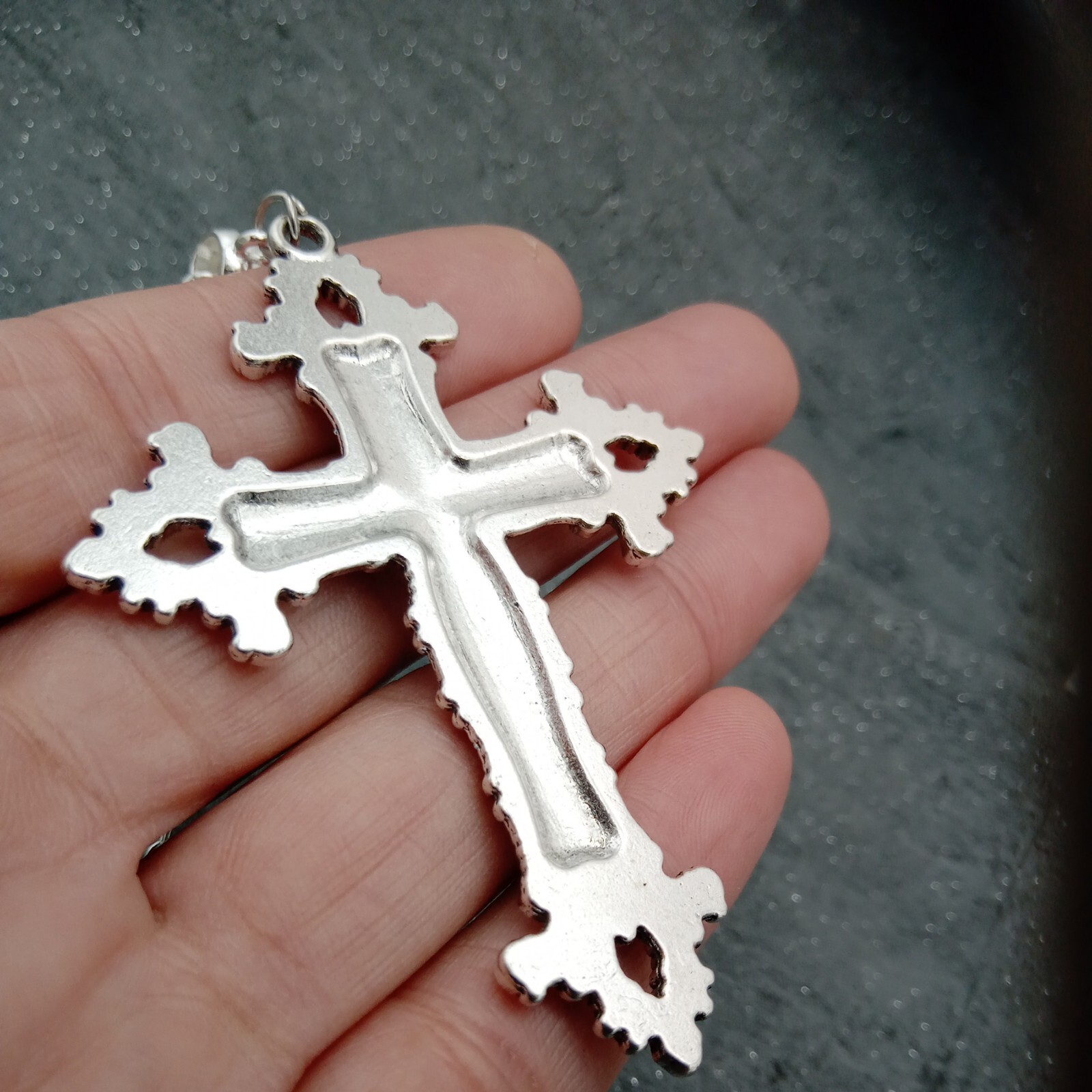Huge Very Long ornate CROSS Necklace 90cm/36″ chain Large Big Religious Rock