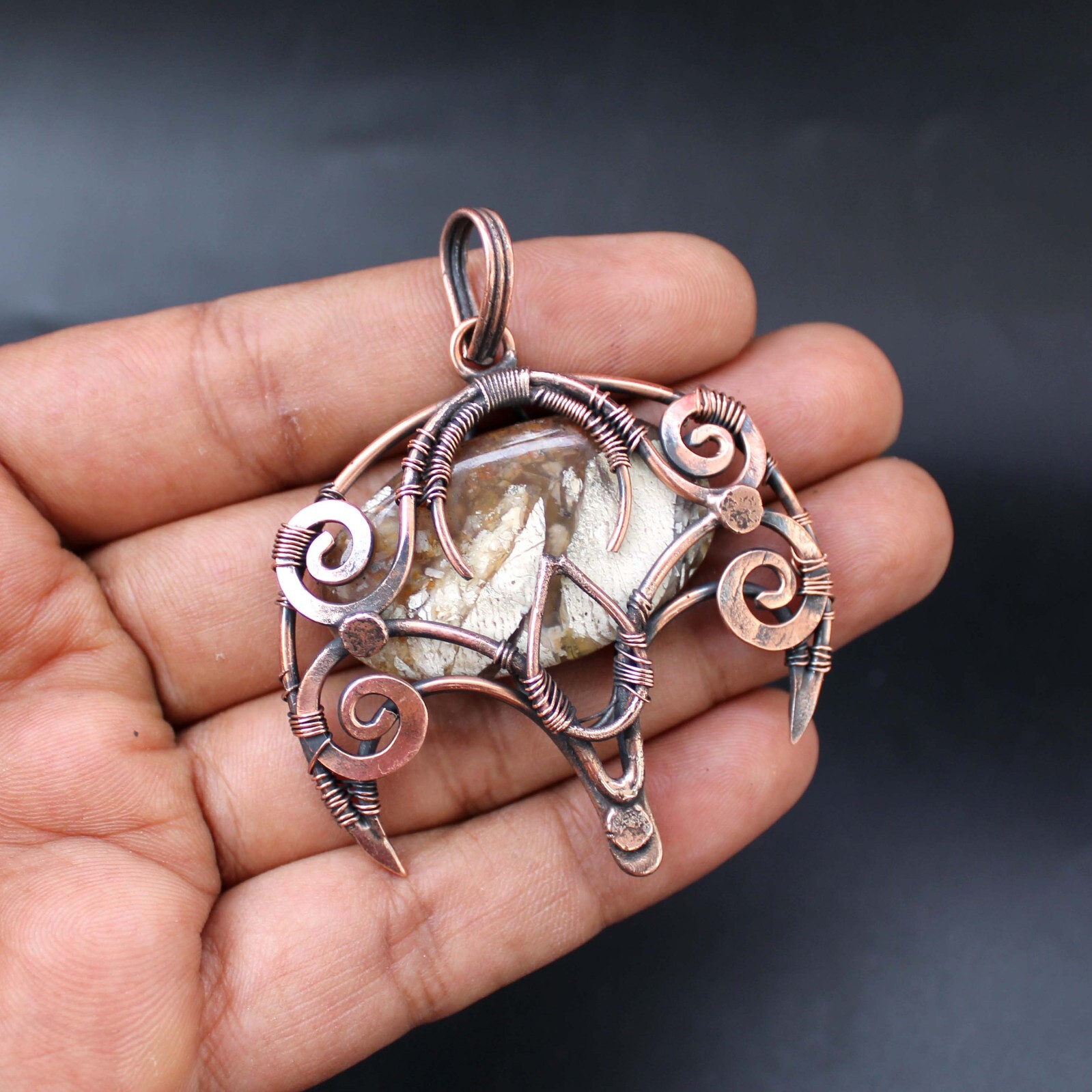 Copper Wire Wrapped Pendant Mookite Jasper Pendant Gemstone Copper Jewelry
