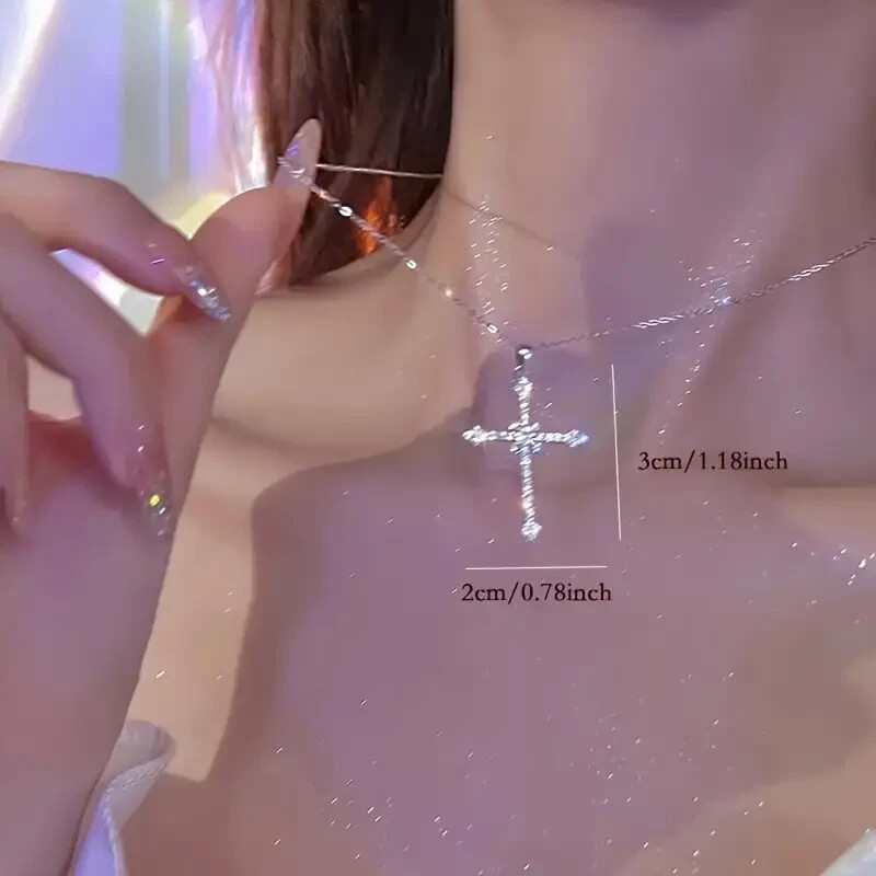 Charming Women’s Crystal Zirconia Cross Pendant Necklace – Ideal for Women