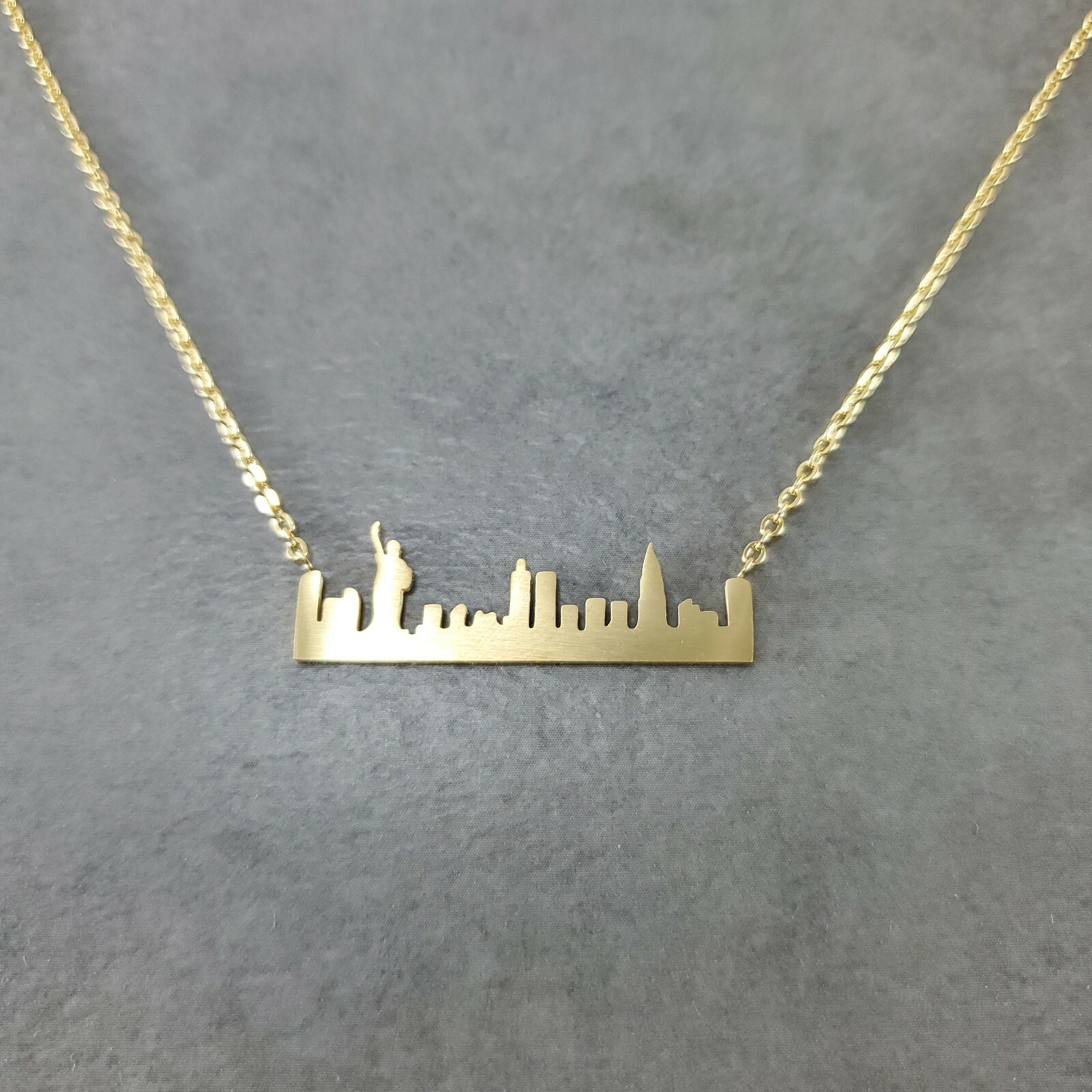 New York City Skyline GOLD Plated Necklace NYC Manhattan Liberty Freedom