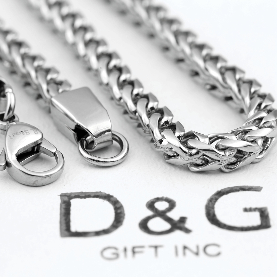 DG Men’s 30″ Franco Necklace 5mm Stainless Steel High Polish high quality,Box