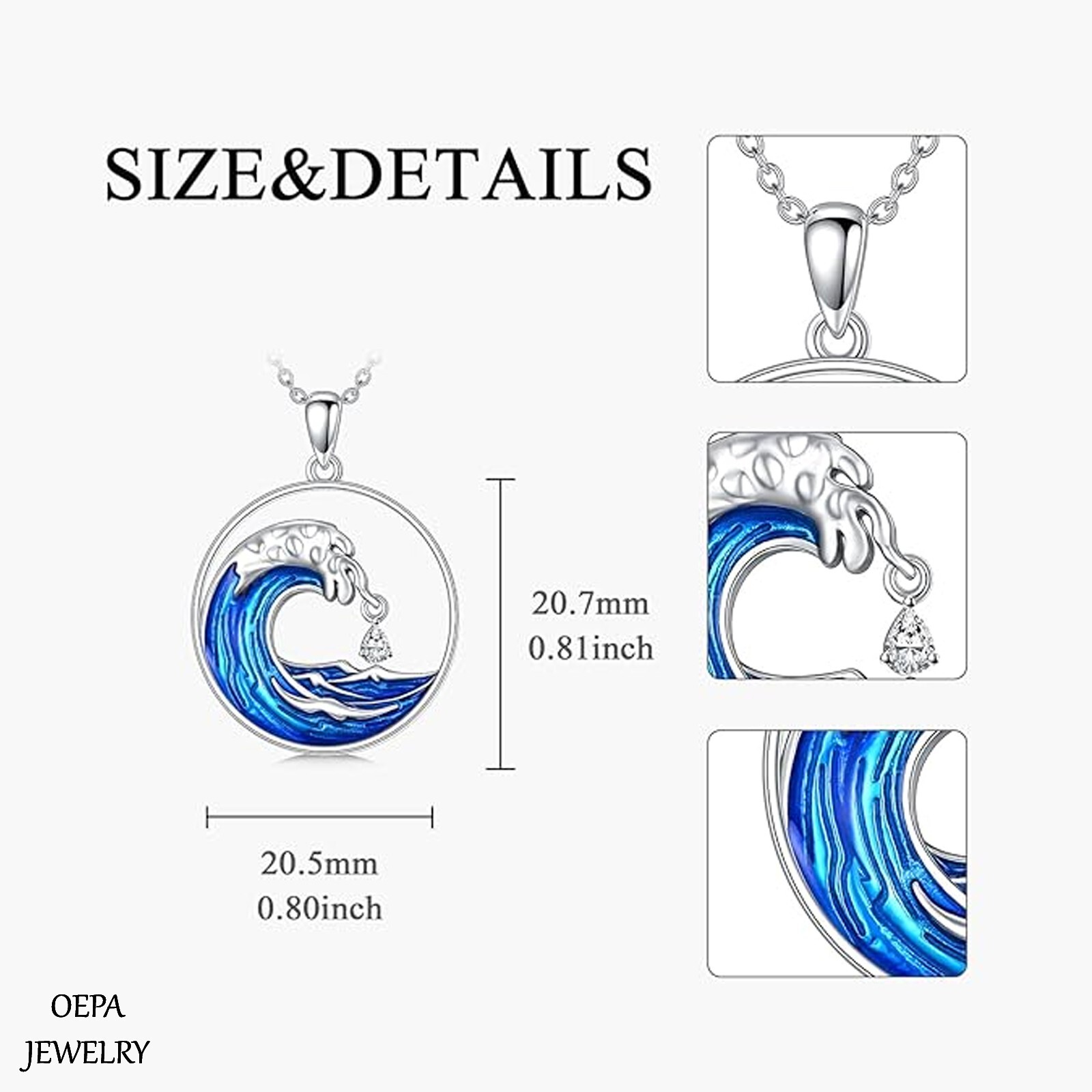 925 Sterling Silver Wave Necklace Ocean Wave Pendant for Women Necklace