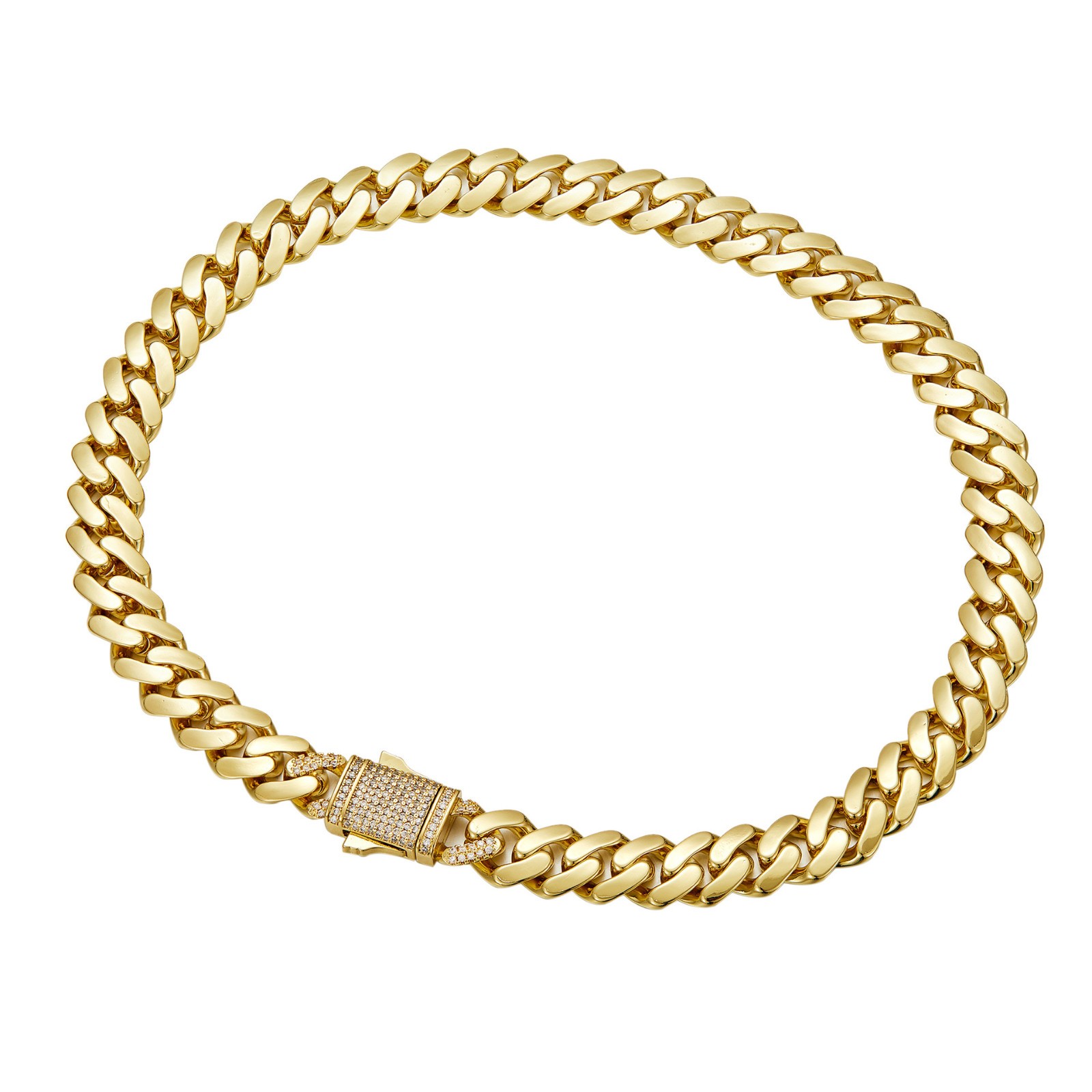 New 14K Gold Miami Cuban Link Chain 6-14mm Women Men CZ Stainless Steel Necklace