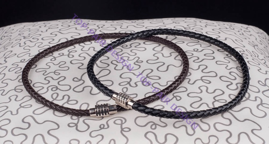 Magnet Stainless Steel Clasp Quality 6mm Leather Cord Braided Choker Necklace
