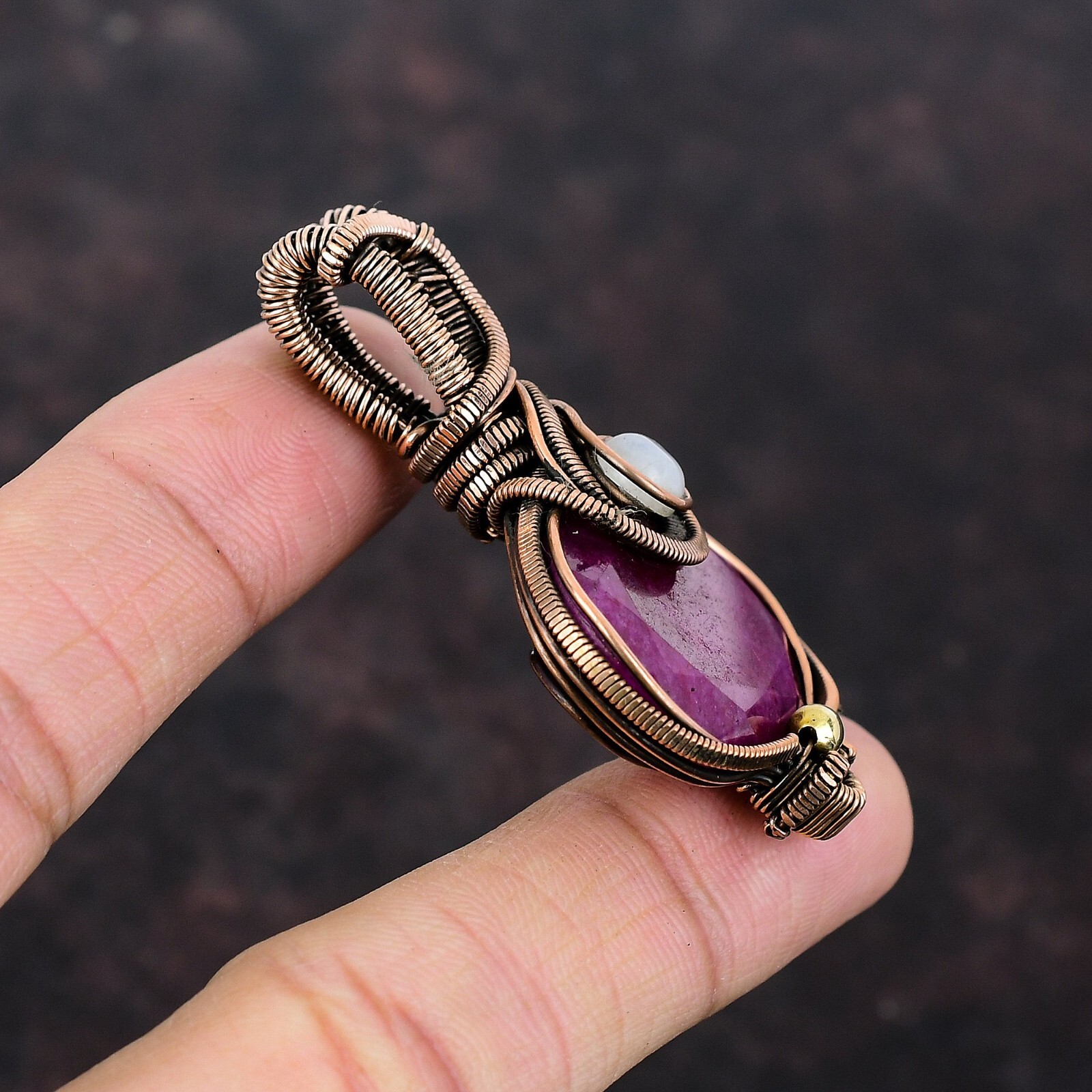 Kashmir Ruby Gemstone Jewelry Copper Mother Gift Wire Wrapped Pendant 2.24″