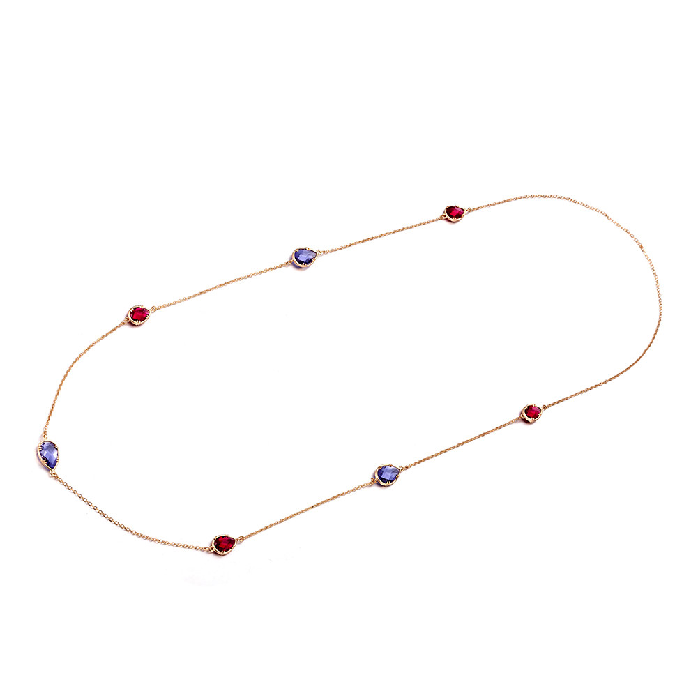 Yellow Gold Plated Necklace Chain AAA Zirconia Purple Red Lobster Clasp B383