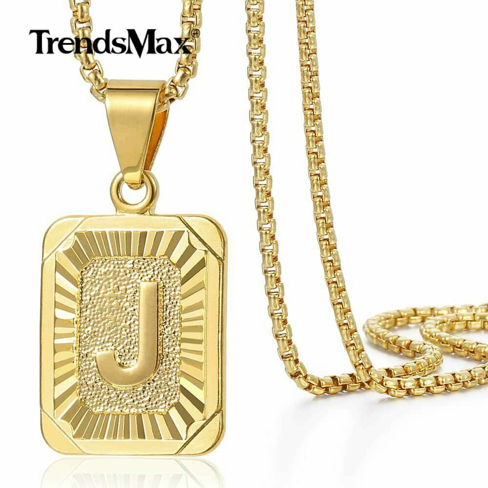 Gold Plated Initial Letter Pendant Necklace Alphabet Charm A-Z For Women Men