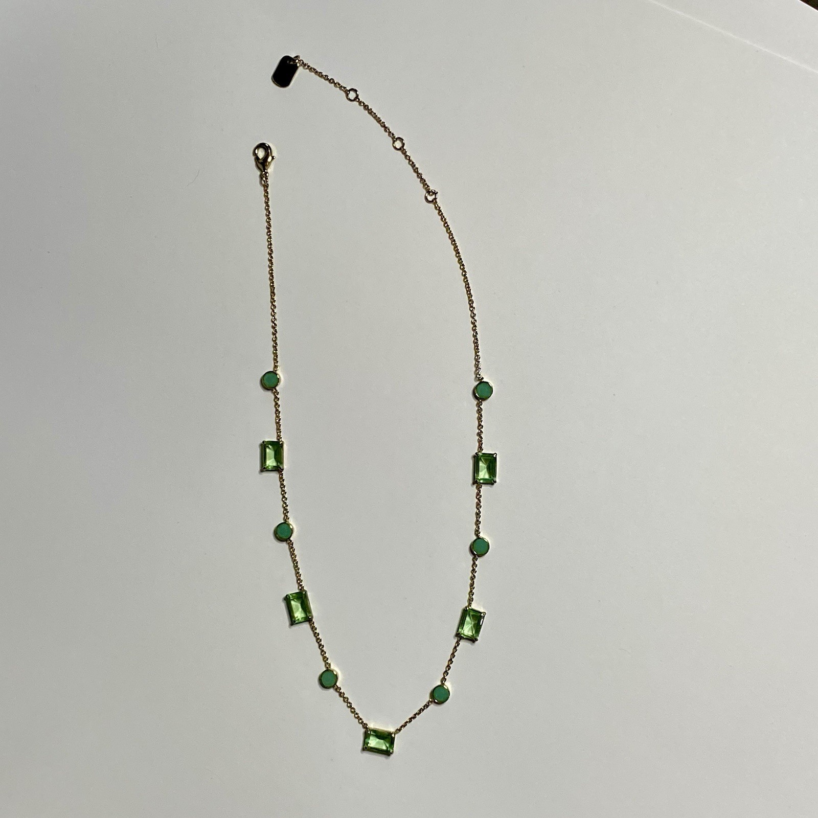 LRL Ralph Lauren Station Necklace Gold Tone With Green Emerald Cut Stones 16”