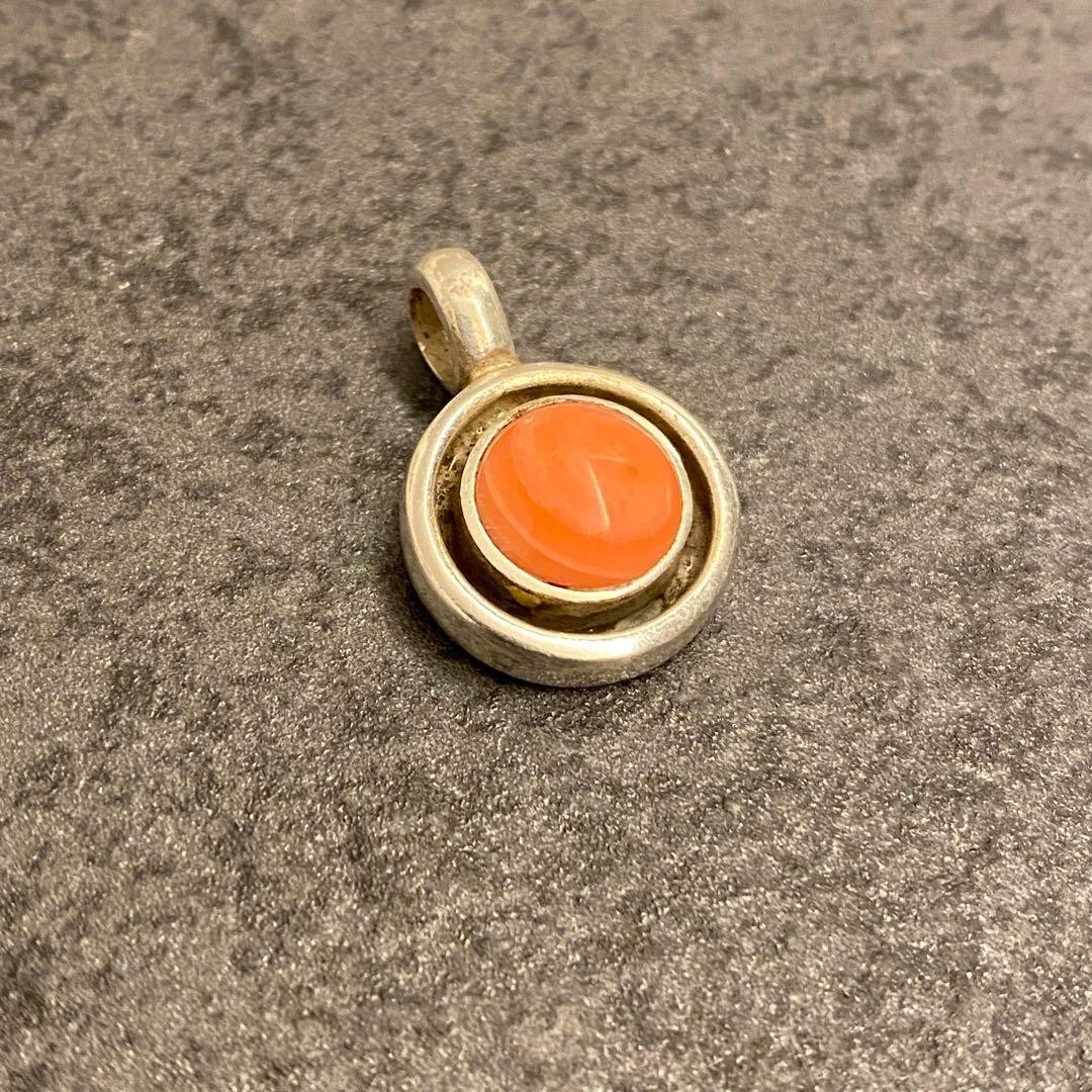 Vintage Silver Pendant Top, 925 Sterling Silver, Coral-Like Orange Natural Stone