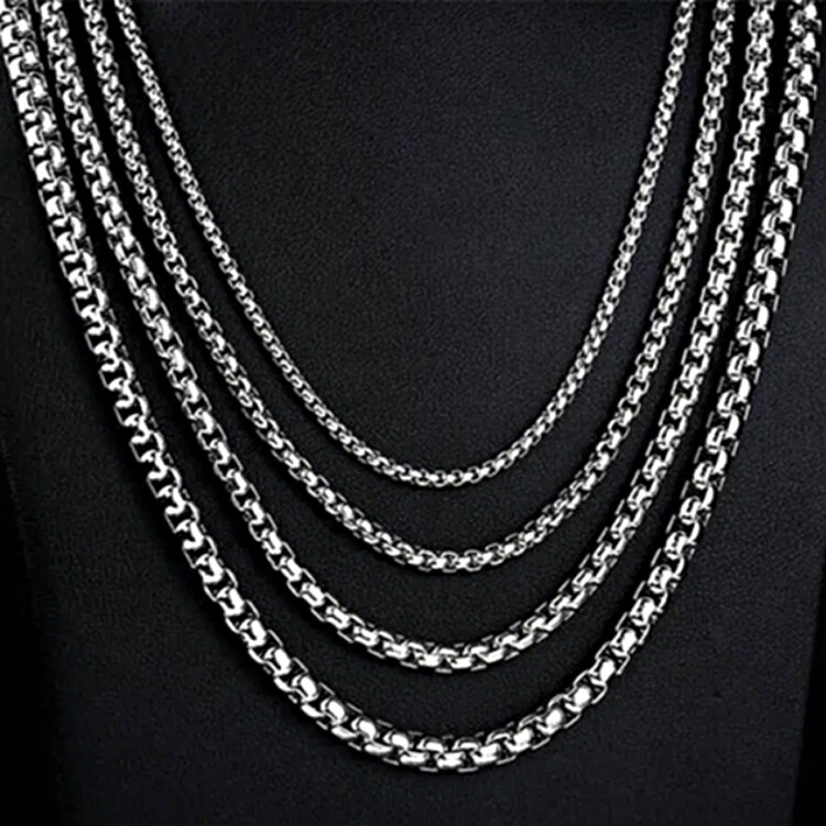 Round Box Chain Stainless Steel Necklace Silver Men Women 16″-32″ Deziloo