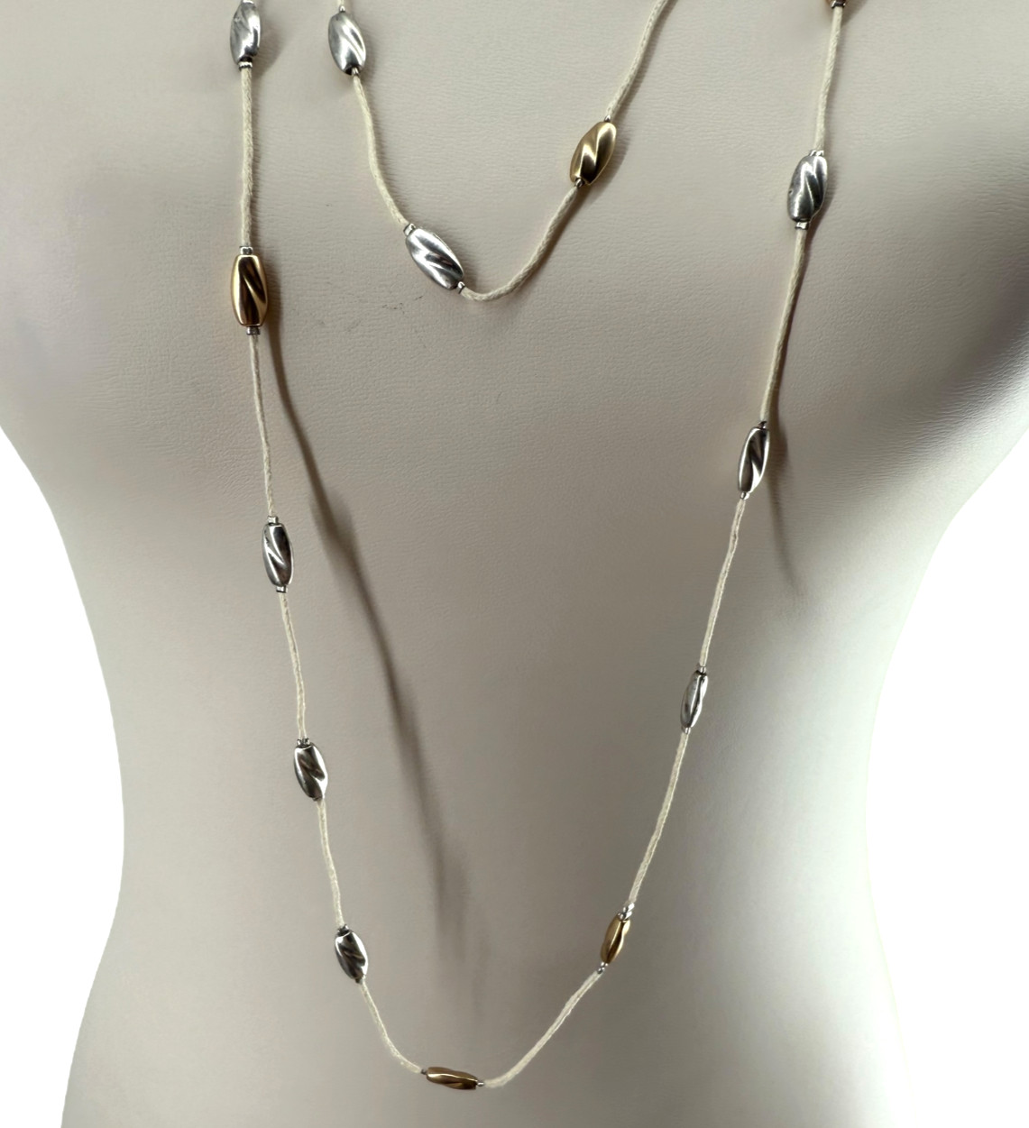 J Jill Layered Beaded Necklace Gold Silver Adjustable Long Wrap Coastal Resort