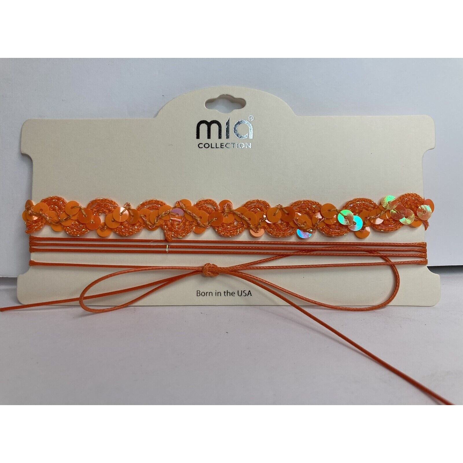 Mia Collection Orange Sequin Sparkles Braid Choker Necklace with Cording Ties