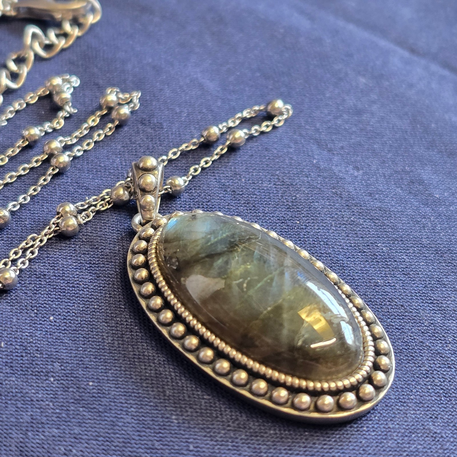 Sterling Silver Necklace 17.11g Fine Jewelry 20″ Labradorite Look *READ*