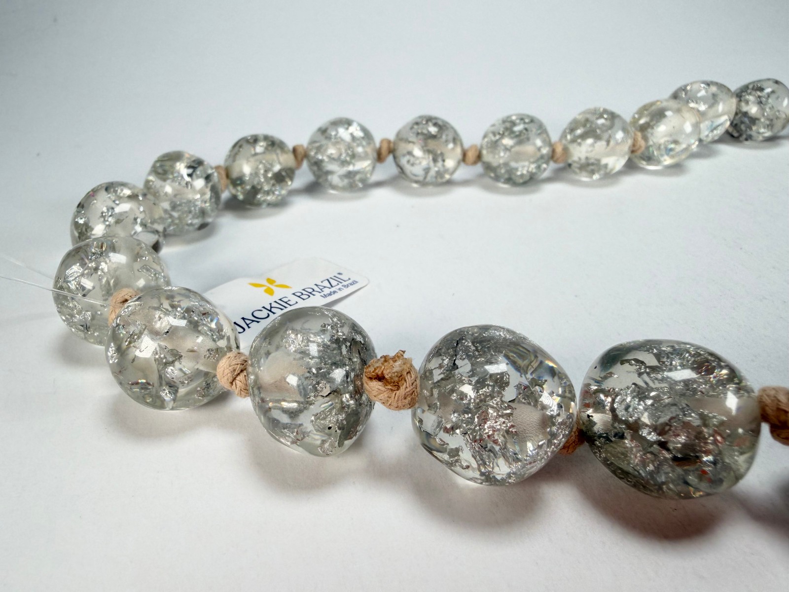 Jackie Brazil “Lola” Silver Flakes Medium Spheres 70cm Resin Necklace ( N2695 )