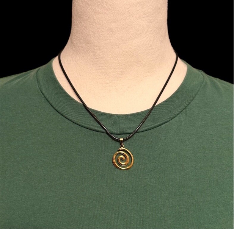 Golden Spiral Swirl Pendant Necklace Black Cord Unisex Women Men Brand New