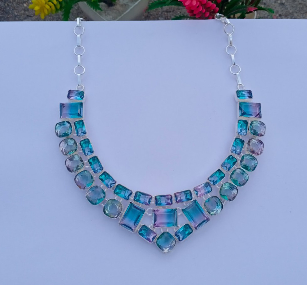 Beautiful Bi-Color Gemstone 925 silver Handmade Necklace Jewelry