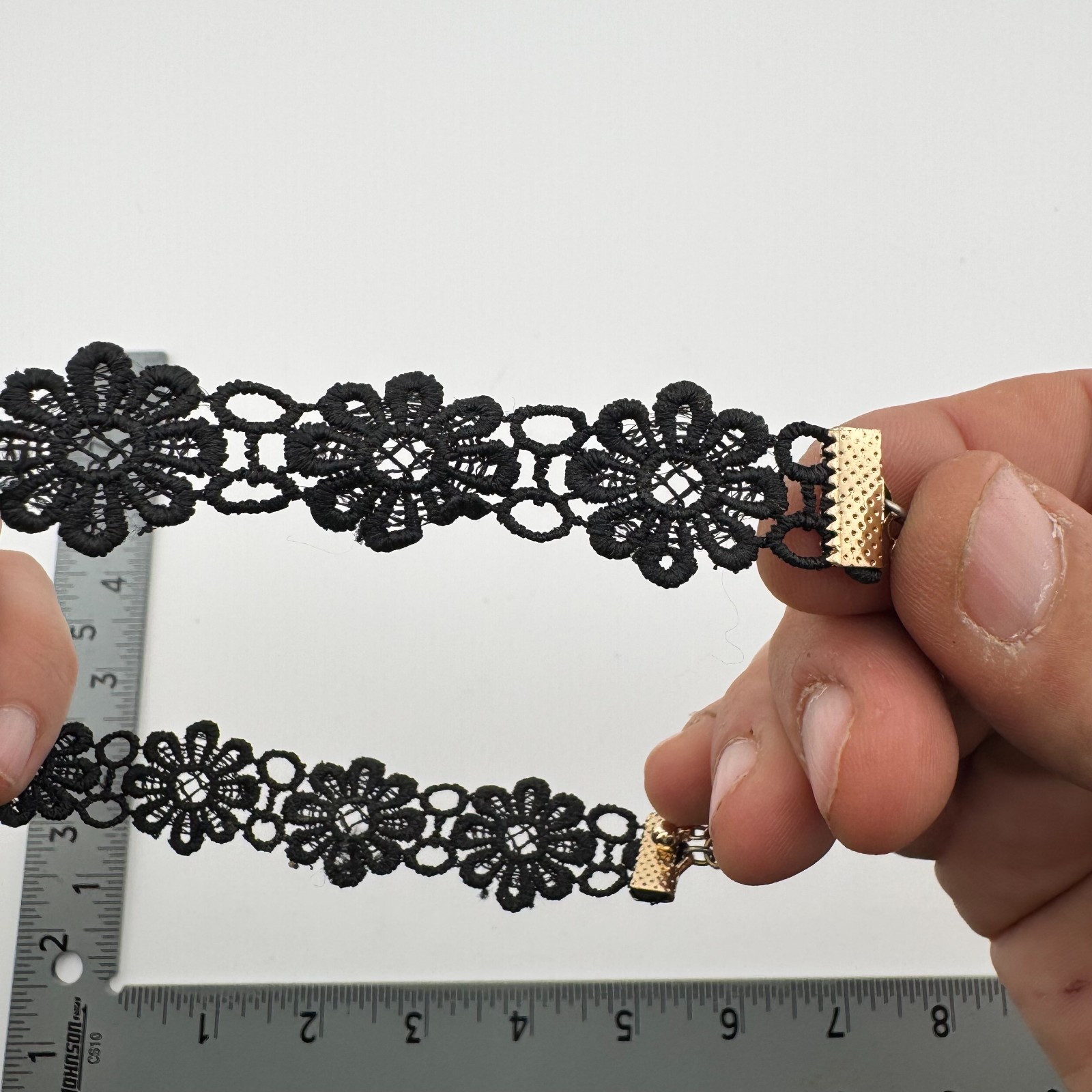 Black Lace Floral Choker Necklace Gold Tone Clasp Adjustable 13-15 In