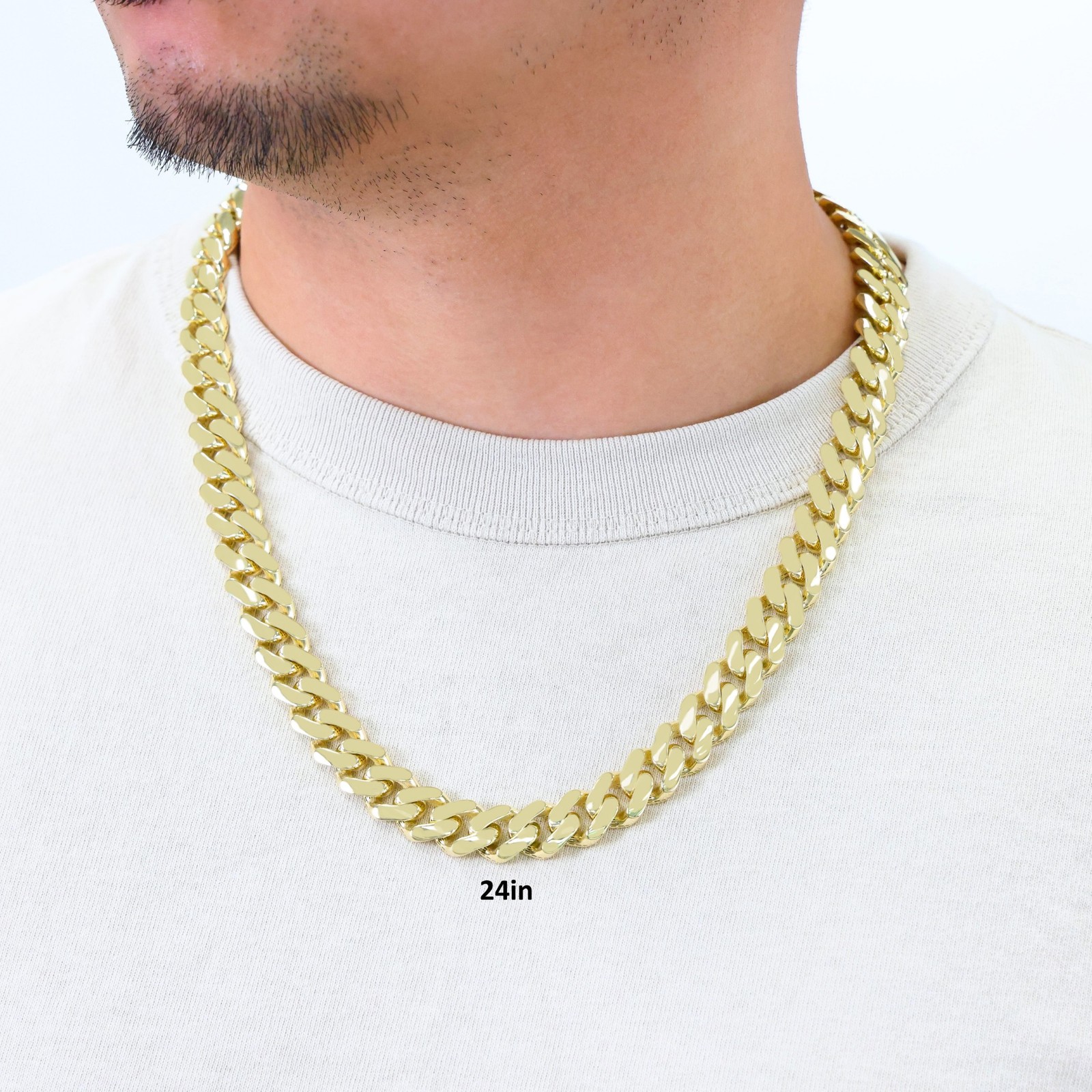 10K Yellow Gold Miami Cuban Royal Monaco Link Chain Necklace 5mm-20mm, 16″- 30″