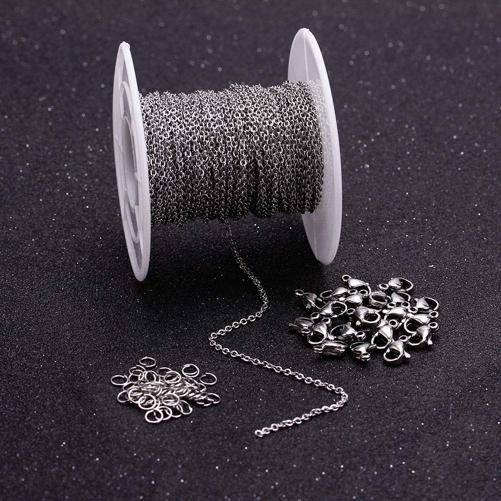 33 Feet Stainless Steel Flat Cable Chains Link Spool Bulk With 20 Lobster Clasps
