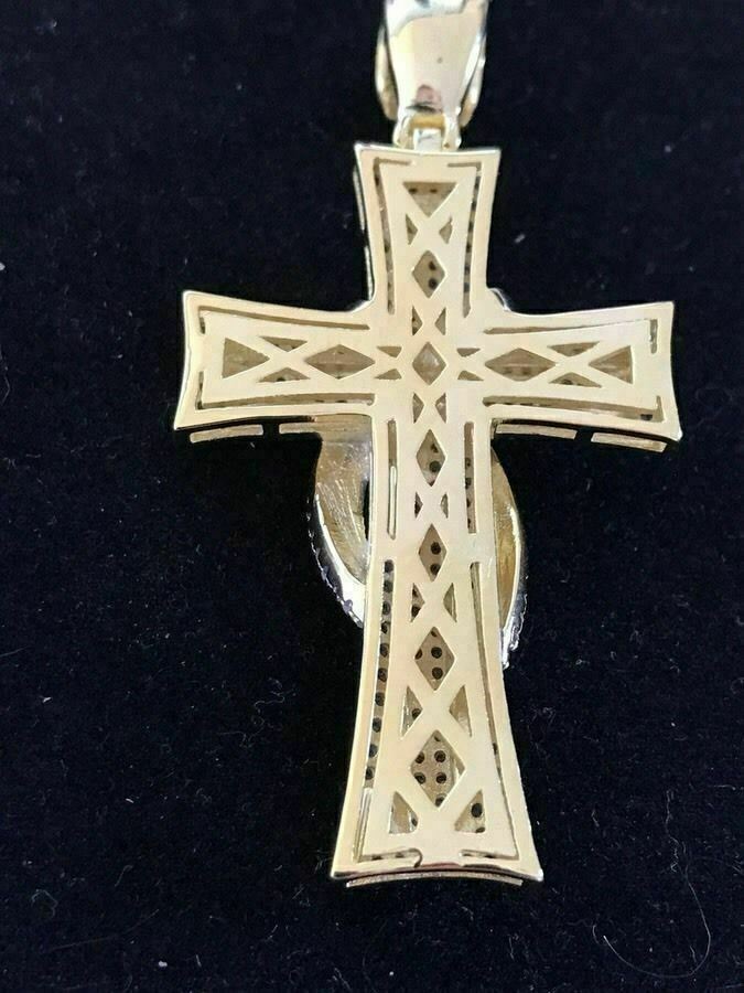 Cross Crucifix Pendant Simulated Diamonds 14K Gold Plated 925 Sterling Silver
